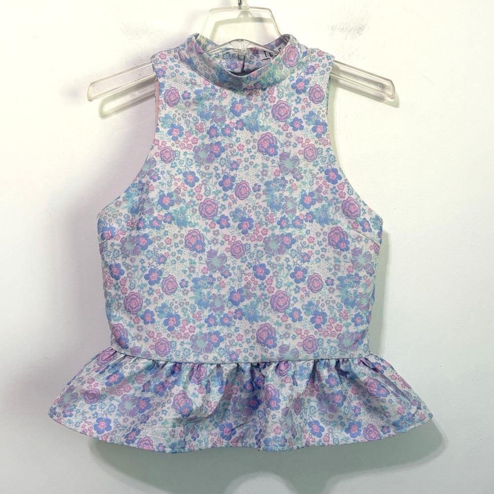 TCEC Jacquard Peplum Halter Top S Pastel Summer Brunch Sleeveless Feminine